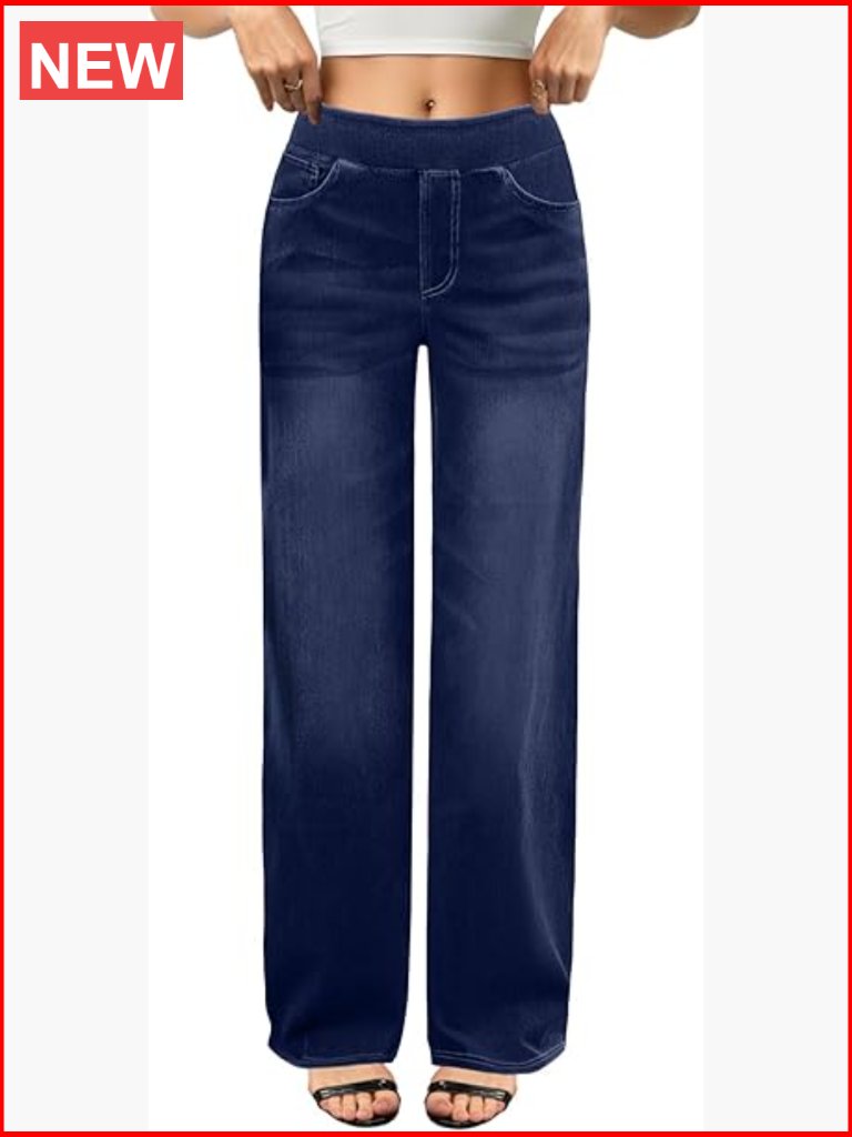 High Waisted Stretchy Baggy Sweatpant Jeans Wide Leg Pull On Denim Pants